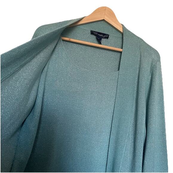 Susan Graver Style Metallic Top Size 1X Blue Long Sleeve Holiday Mature - Picture 4 of 4